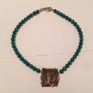 Women's Signed JJ Jonette Jewelry Leopard Green Bead Costume Necklace